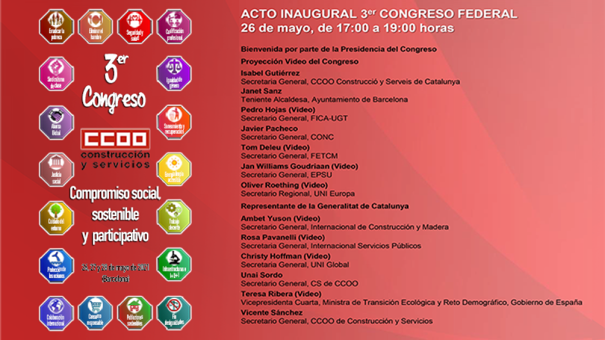 Mañana comienza el 3er Congreso Federal de CCOO de Construcción y Servicios